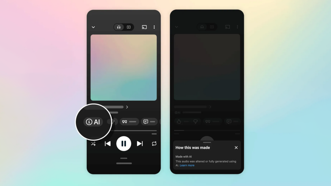 Image from linked report: Singer or clanker? YouTube Music will tell you with new gen AI labeling.