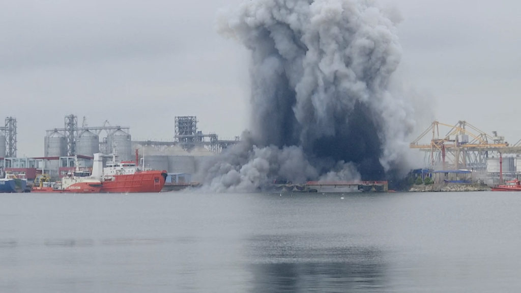 Source-feed image associated with No one hurt in maritime drone explosion at a Romanian Black Sea port