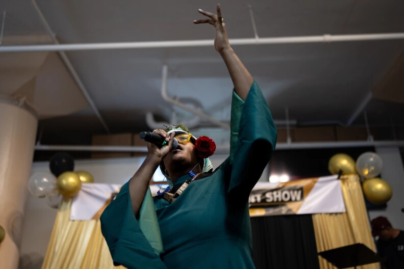 Image from linked report: At a talent show on Los Angeles’ Skid Row, the performers are all part of the homeless community