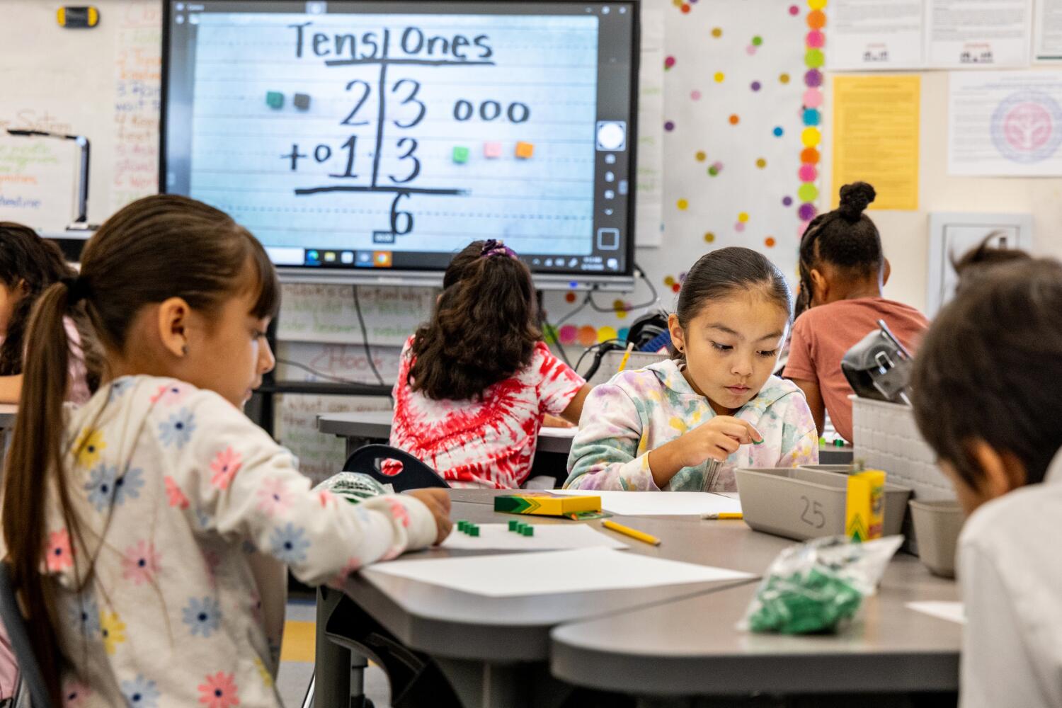 Source-feed image associated with California may soon test children on math as early as kindergarten in effort to curb dismal scores