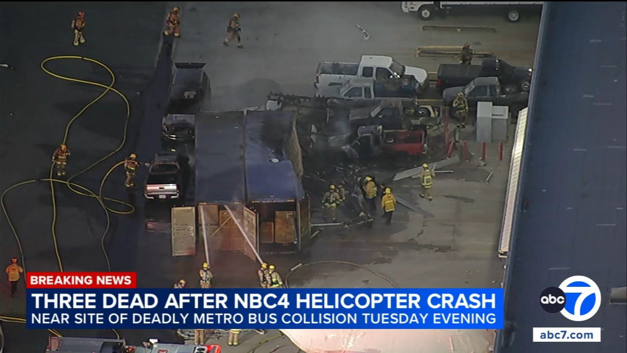 Source-feed image associated with Los Angeles helicopter crash: 3rd victim identified after NBC4 helicopter crashes in Chatsworth; NTSB analyzing footage