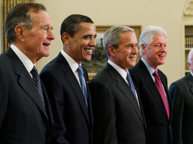 Source-feed image associated with Trump goes unmentioned but not ignored as Clinton, Bush and Obama step up as essayists on presidents