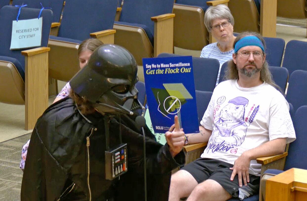 Source-feed image associated with 'The Emperor is a fan': Darth Vader backs San Diego Flock surveillance cams