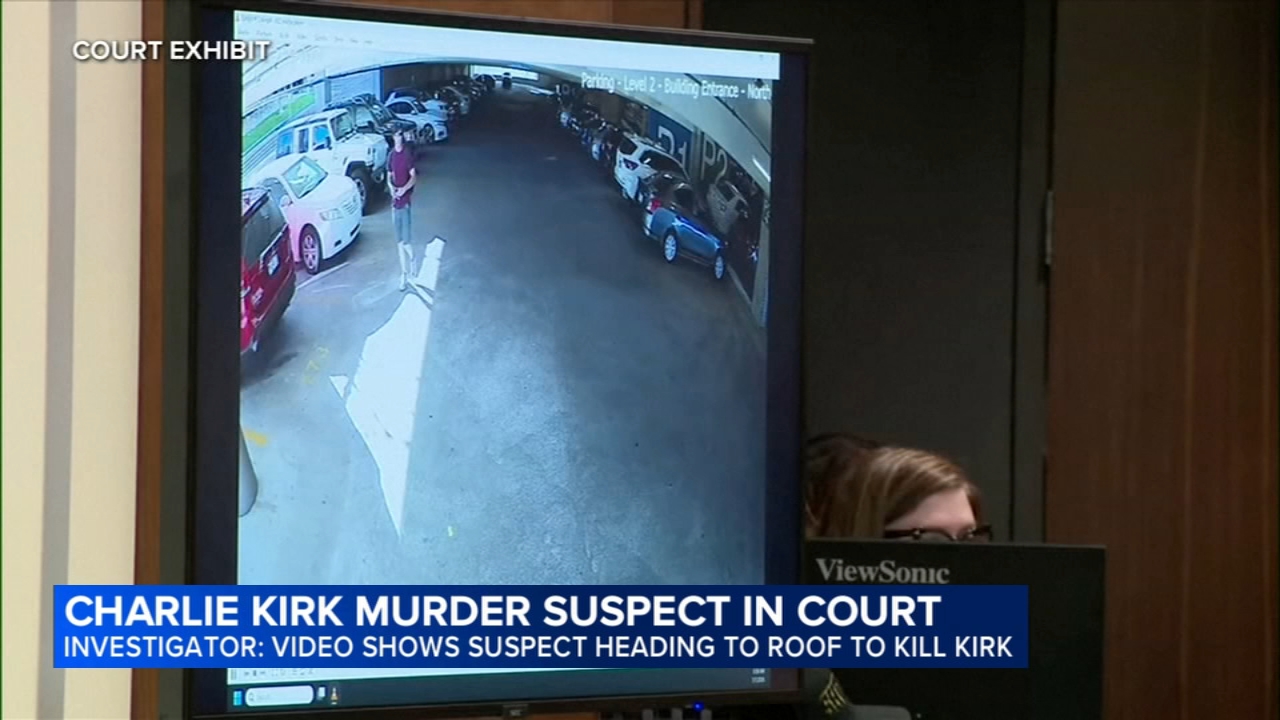 Source-feed image associated with Investigator says video shows defendant going onto roof to kill Charlie Kirk