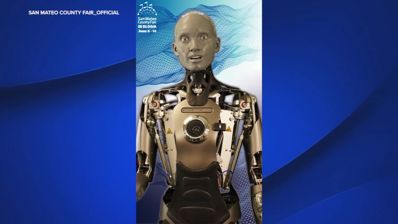 Source-feed image associated with Talking humanoid robot 'Ameca' will make an appearance at San Mateo Co. Fair this weekend