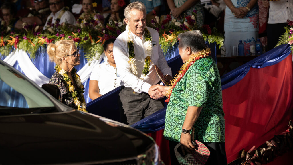 Source-feed image associated with RFK Jr. said a Samoa trip had nothing to do with vaccines. New documents refute that