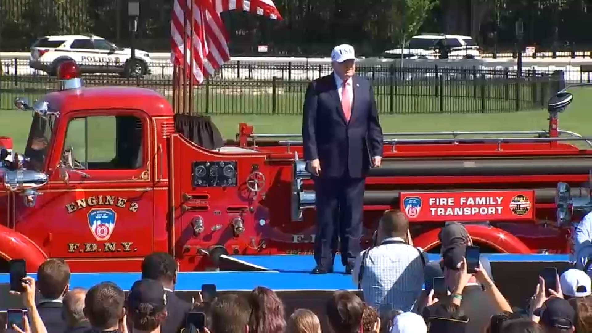 Source-feed image associated with Trump claims firefighters carried him from ground zero after 9/11 attack