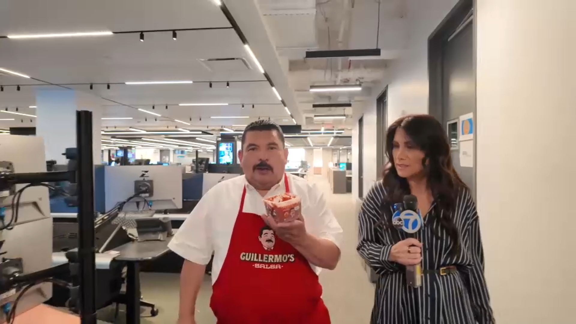 Source-feed image associated with Jimmy Kimmel's Guillermo joins Joelle Garguilo for a salsa surprise at ABC News HQ