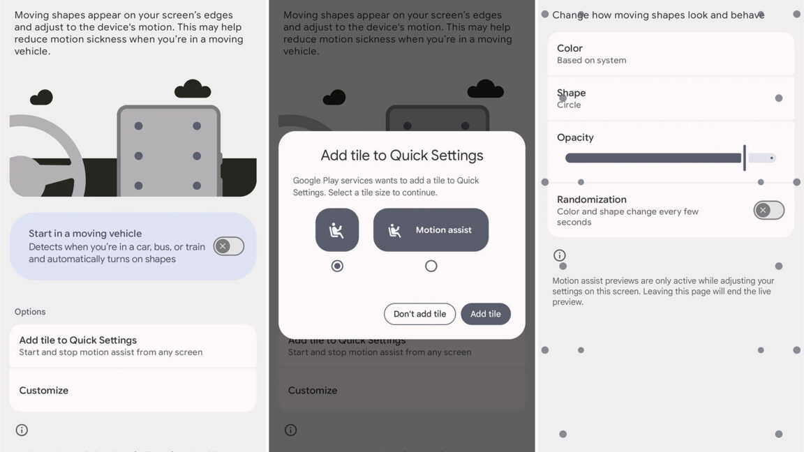 Source-feed image associated with Google's anti-nausea Motion Assist dots finally rolling out on Android