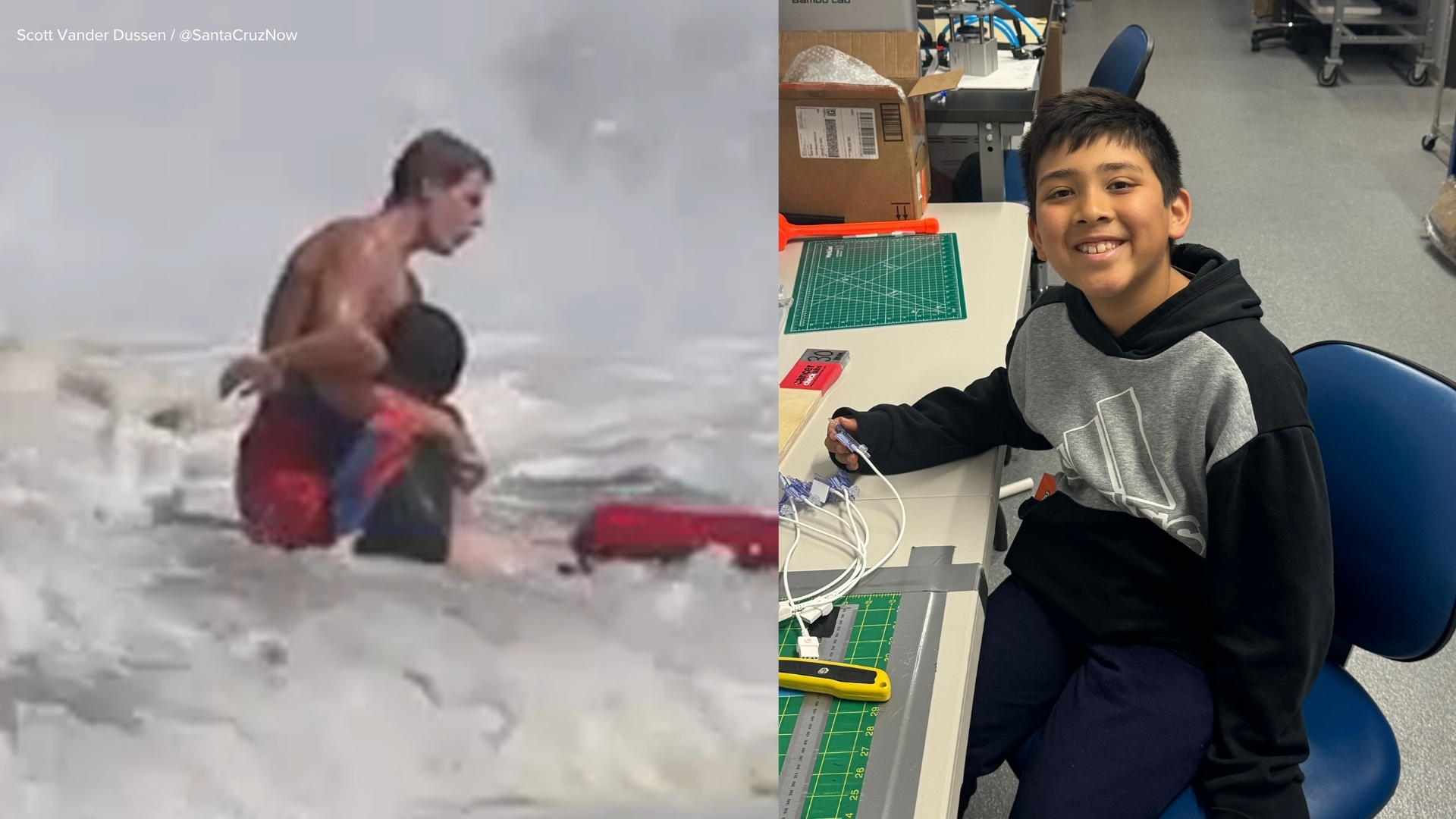 Source-feed image associated with Father of boy saved in dramatic Santa Cruz surf rescue says son 'assumed he was going to die'