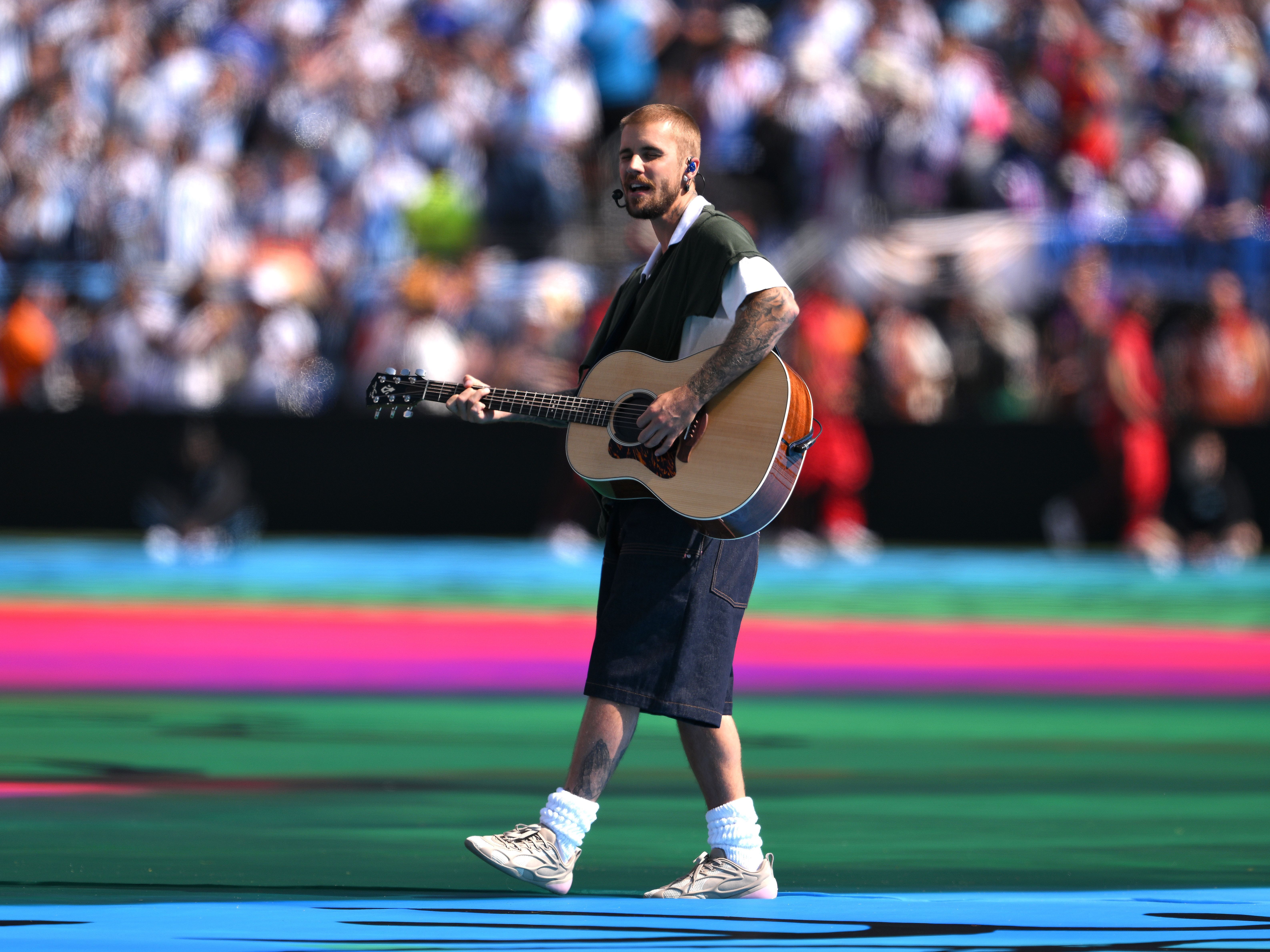 Source-feed image associated with Justin Bieber Serenaded the Crowd in His Own Designs at the 2026 FIFA World Cup