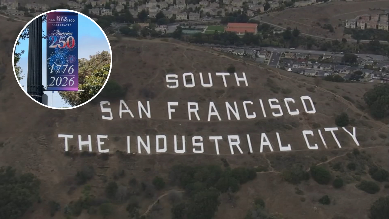 Source-feed image associated with South San Francisco iconic hillside sign has America 250 patriotic makeover, sparks mixed reactions