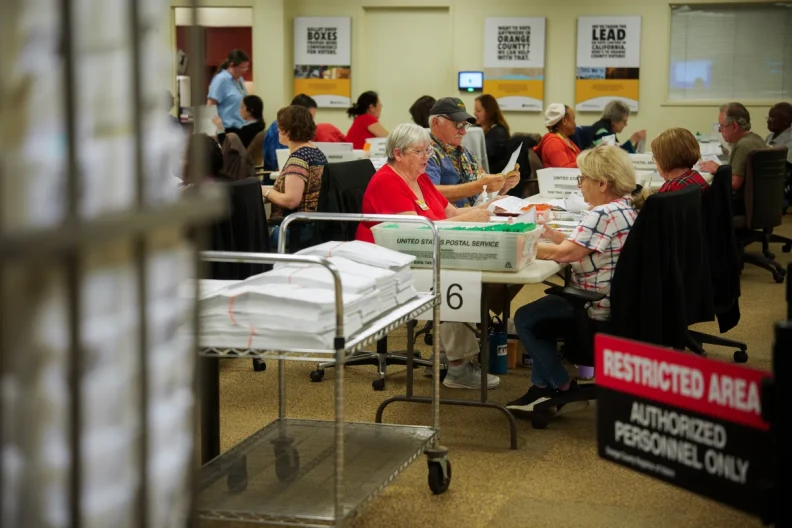 Source-feed image associated with California sues Trump over emergency funding rules that pressure states on elections