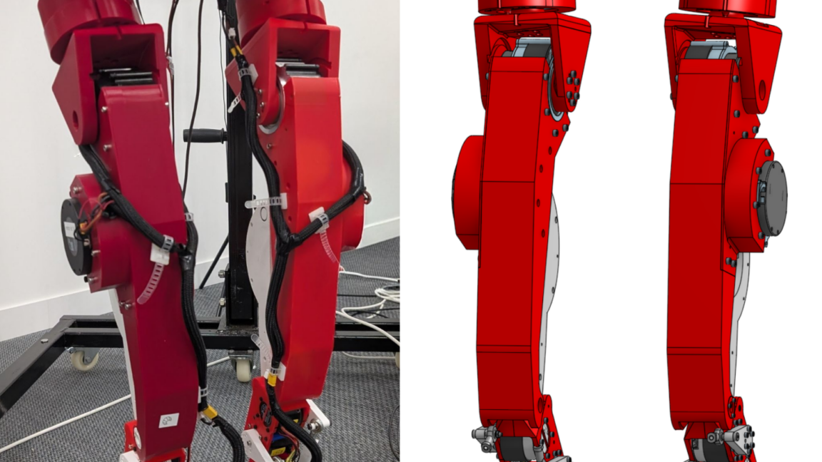 Source-feed image associated with 3D-printable humanoid legs let robotics experiments run wild
