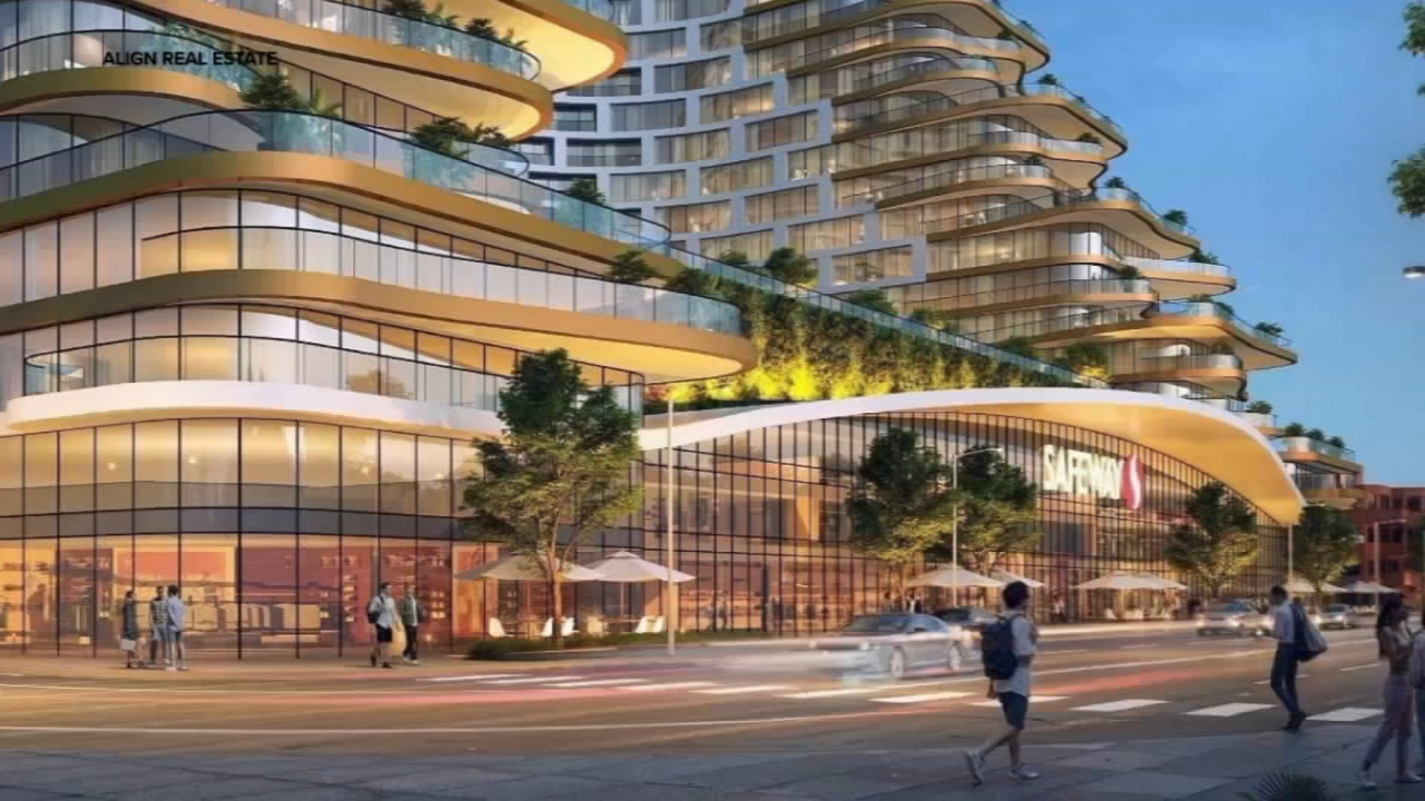 Source-feed image associated with Hundreds voice opposition over plan to develop SF Marina Safeway site into twin tower high-rise