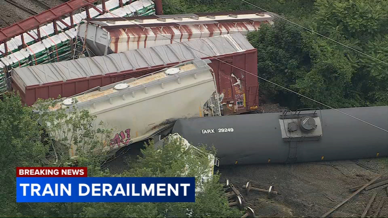 Source-feed image associated with Freight train derails in Bensalem, Pennsylvania; shelter in place recommended
