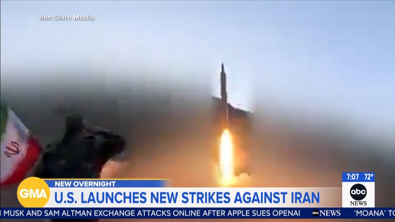 Source-feed image associated with US begins new Iran strikes after Trump says ships will be charged to use the Strait of Hormuz