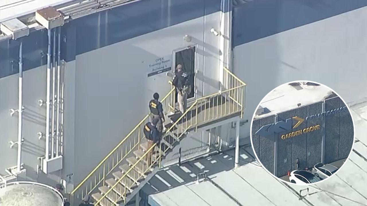 Source-feed image associated with Garden Grove, California news today: Federal search warrant being served at GKN Aerospace facility after possible chemical spill caused evacuation