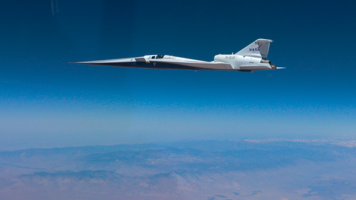 Source-feed image associated with NASA's X-59 "frankenjet" tests supersonic flight without the sonic boom