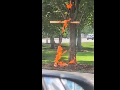 Source-feed image associated with Police are investigating a large burning cross at a Chicago park