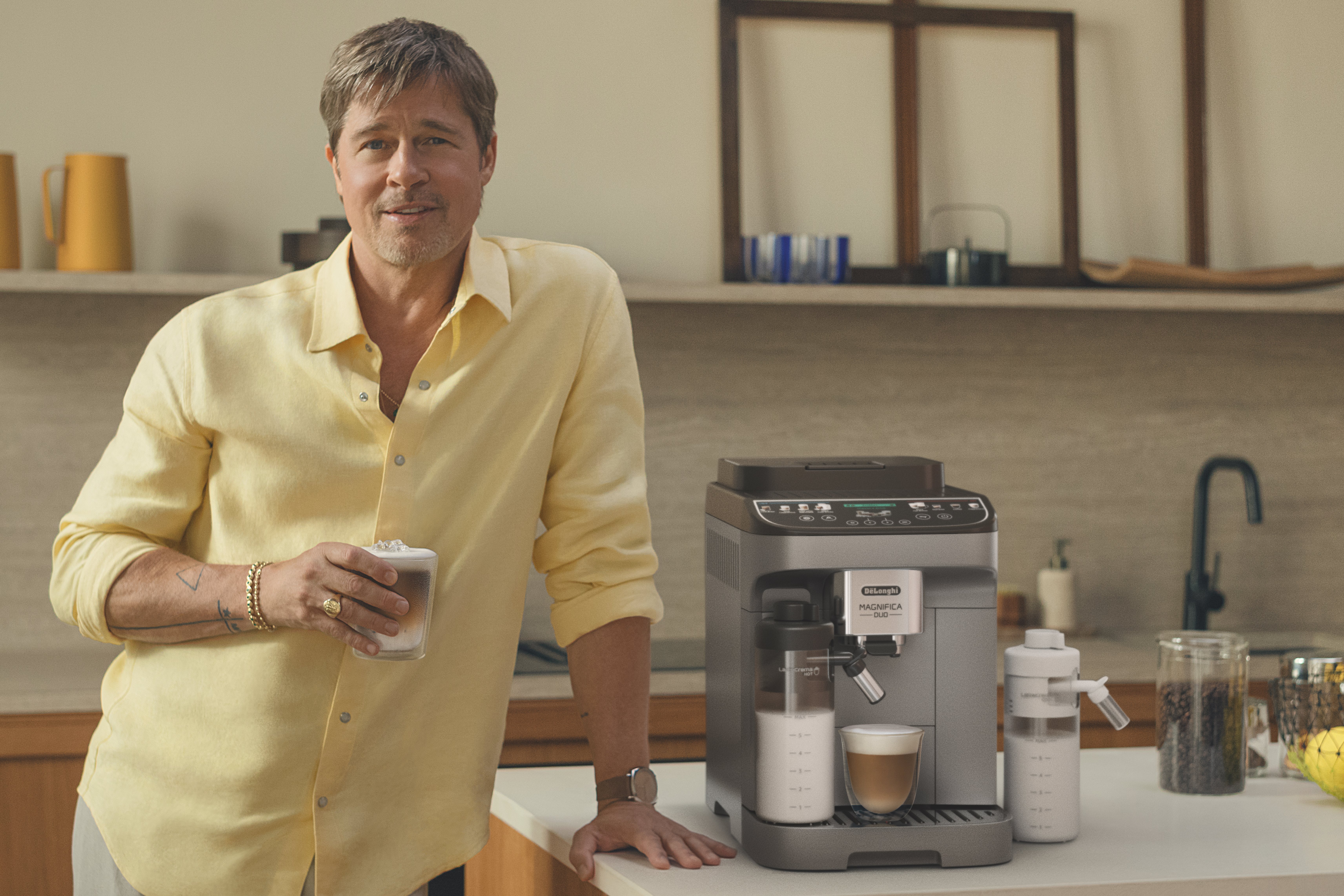 Source-feed image associated with Watch Brad Pitt Talk to Dogs in New De’Longhi Espresso Maker Ad Campaign (EXCLUSIVE)