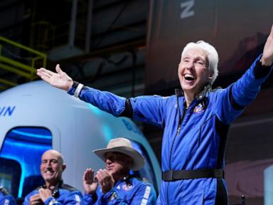 Source-feed image associated with Wally Funk, aviation pioneer who was the oldest woman to travel into space, dies at 87