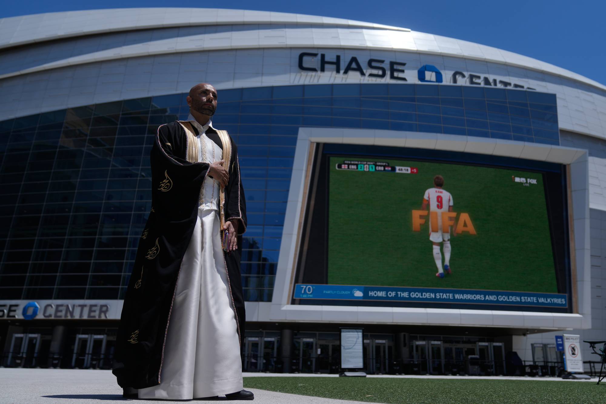 Source-feed image associated with In a Rainbow-Trimmed Robe at the World Cup, a Gay Qatari Doctor Advocates for Equal Rights
