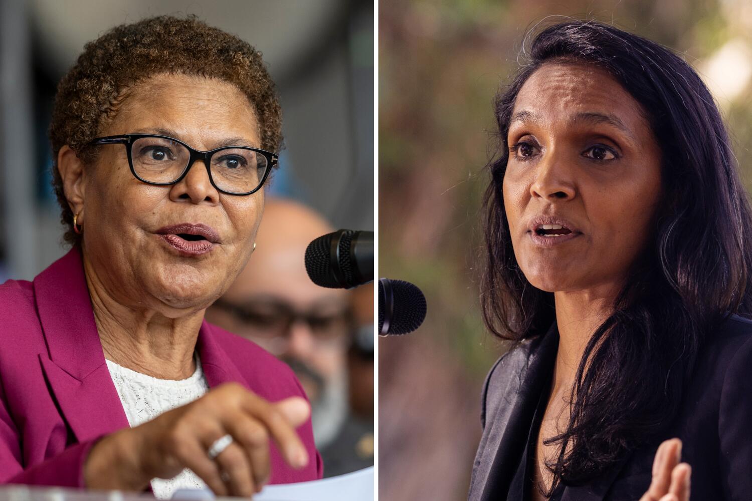 Source-feed image associated with Mayor Bass outpaces challenger Raman in fundraising, new campaign finance reports show