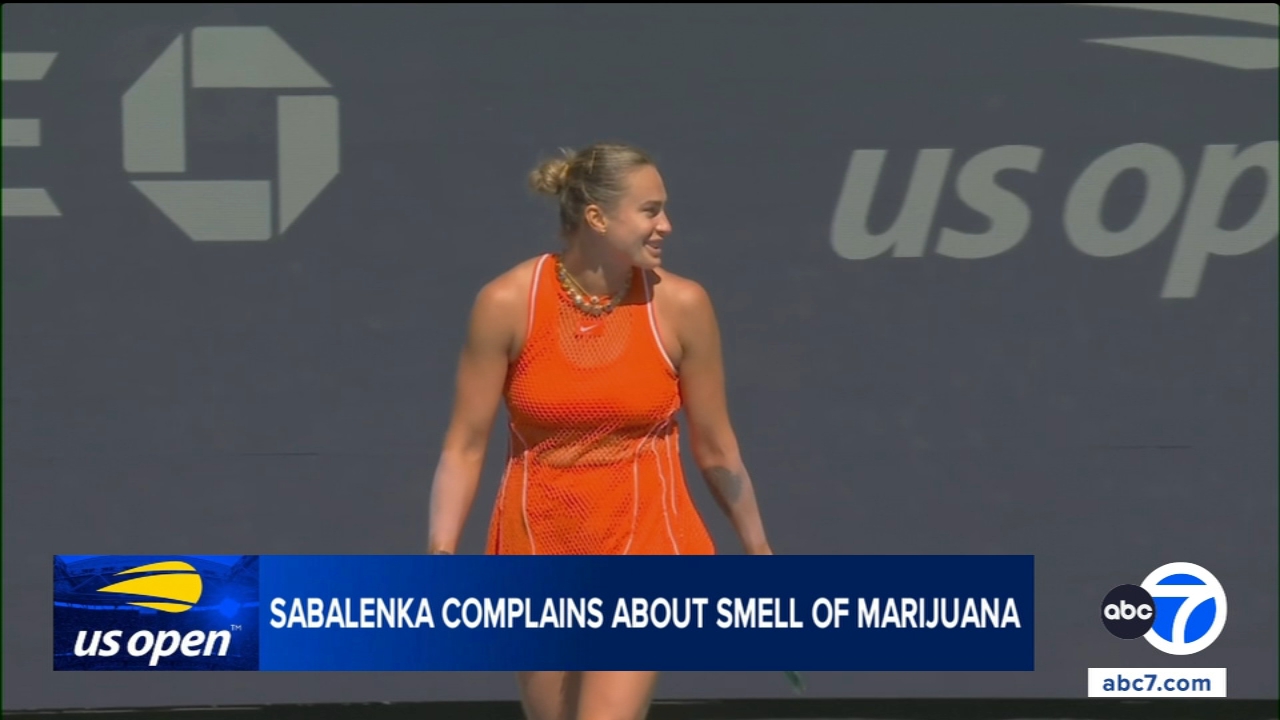 Source-feed image associated with Aryna Sabalenka complains about the smell of marijuana during her US Open match