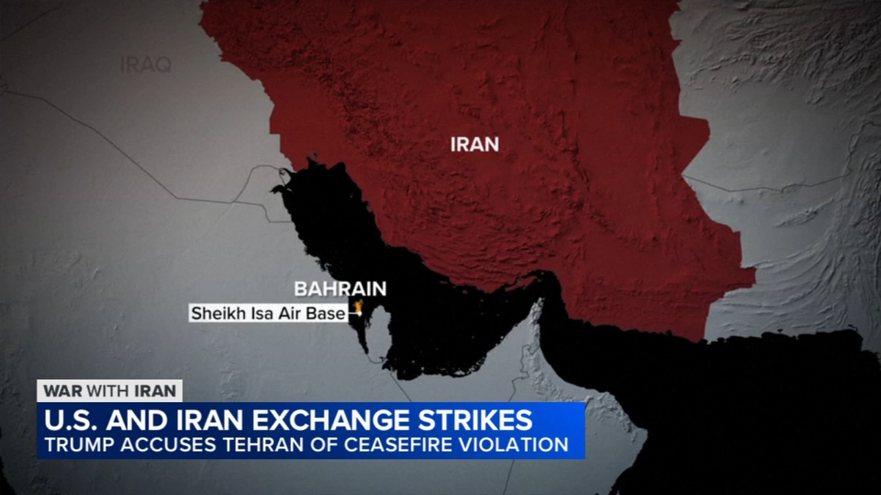 Source-feed image associated with Iran attacks Bahrain and Kuwait following US strikes and threatens to halt talks to end the war