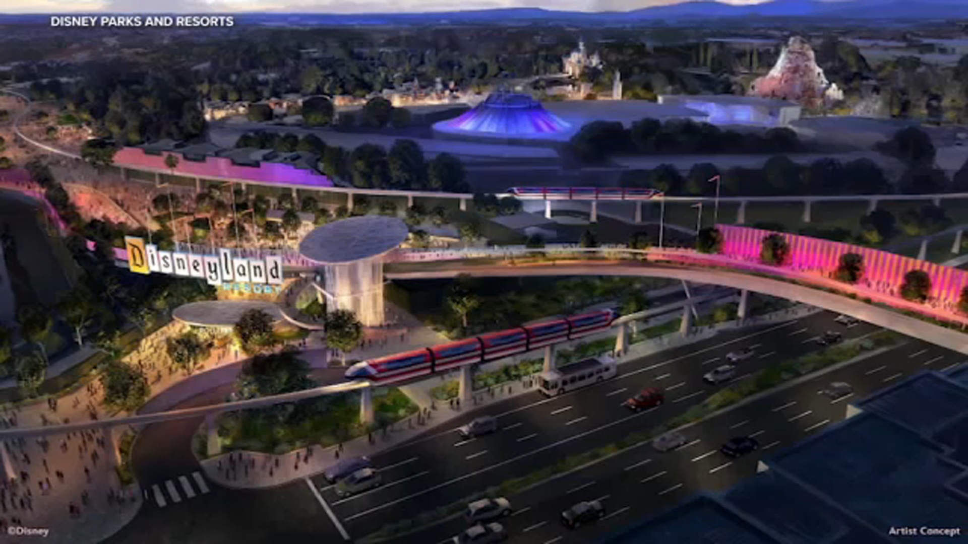 Source-feed image associated with Disneyland breaks ground on parking structure, transportation hub ahead of new attractions