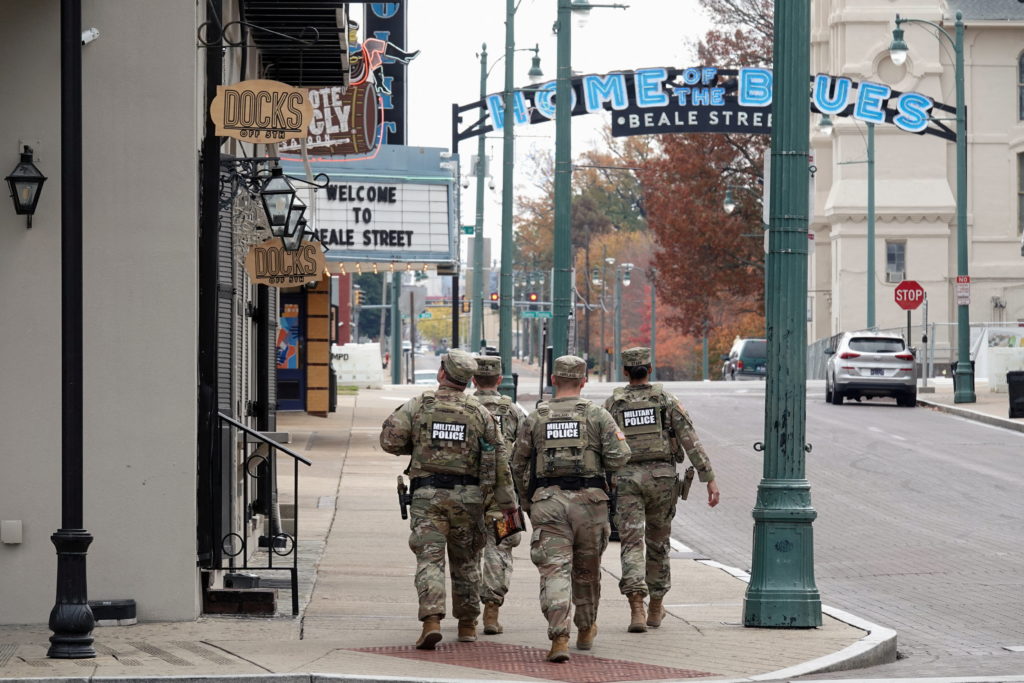 Source-feed image associated with National Guard members on patrol in Memphis fatally shoot man during pursuit, police say