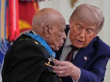 Source-feed image associated with Trump presents the Medal of Honor to 3 veterans for heroism in Vietnam, Afghanistan
