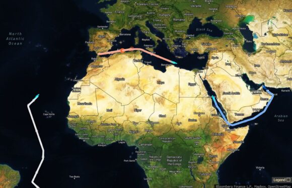 Source-feed image associated with Tankers Divert to Egypt as Houthi Threat Upends Red Sea Trade