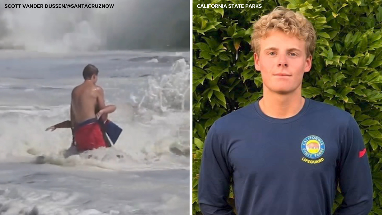 Source-feed image associated with Lifeguard in viral Santa Cruz surf rescue gains recognition as officials highlight beach safety