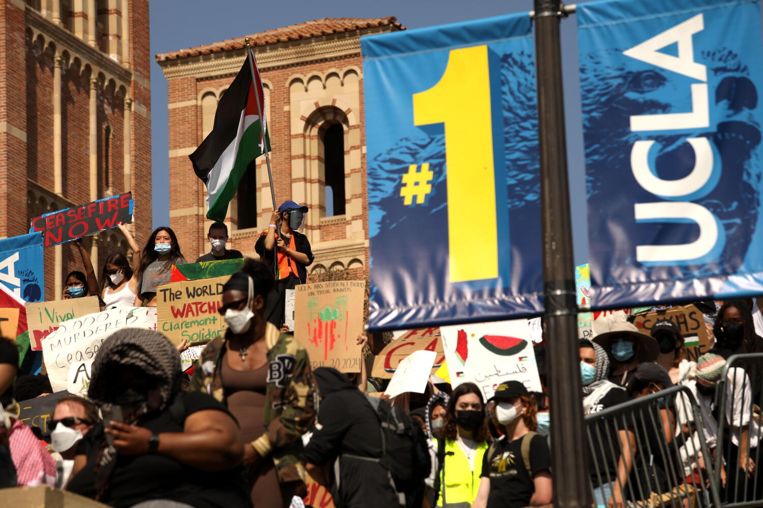 Source-feed image associated with UCLA disciplined a pro-Palestinian protester behind closed doors. Now he's suing
