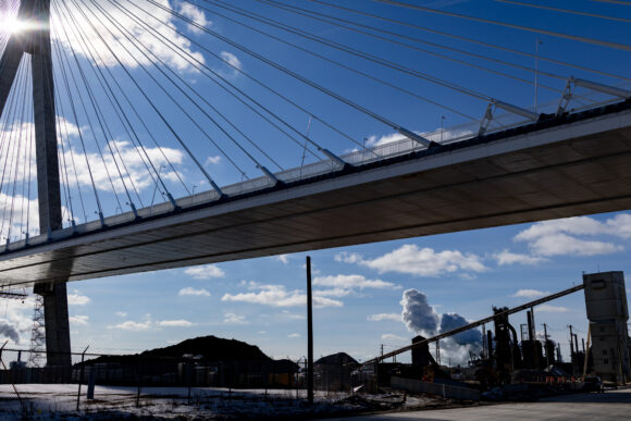 Source-feed image associated with Michigan, Canada Plan Opening of Bridge Trump Threatened to Block