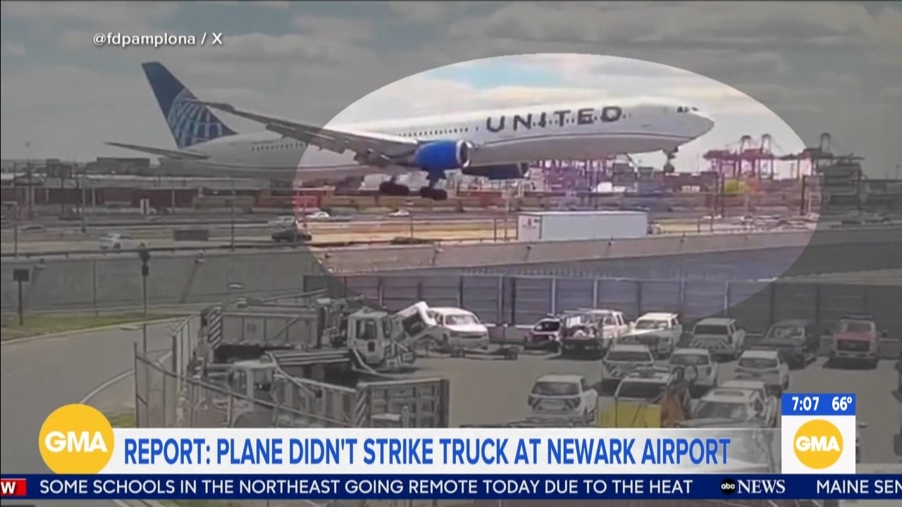 Source-feed image associated with New details released after United plane flew 15 feet above New Jersey Turnpike, striking pole, truck, NTSB report says