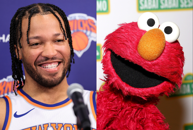 Source-feed image associated with Jalen Brunson Ends Feud With Elmo at New York Knicks NBA Championship Parade