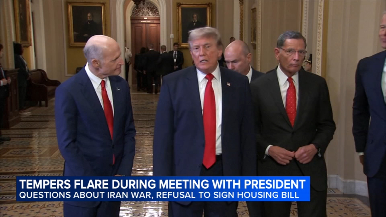 Source-feed image associated with President Donald Trump holds tense meeting with Senate Republicans after calling off signing ceremony for housing bill