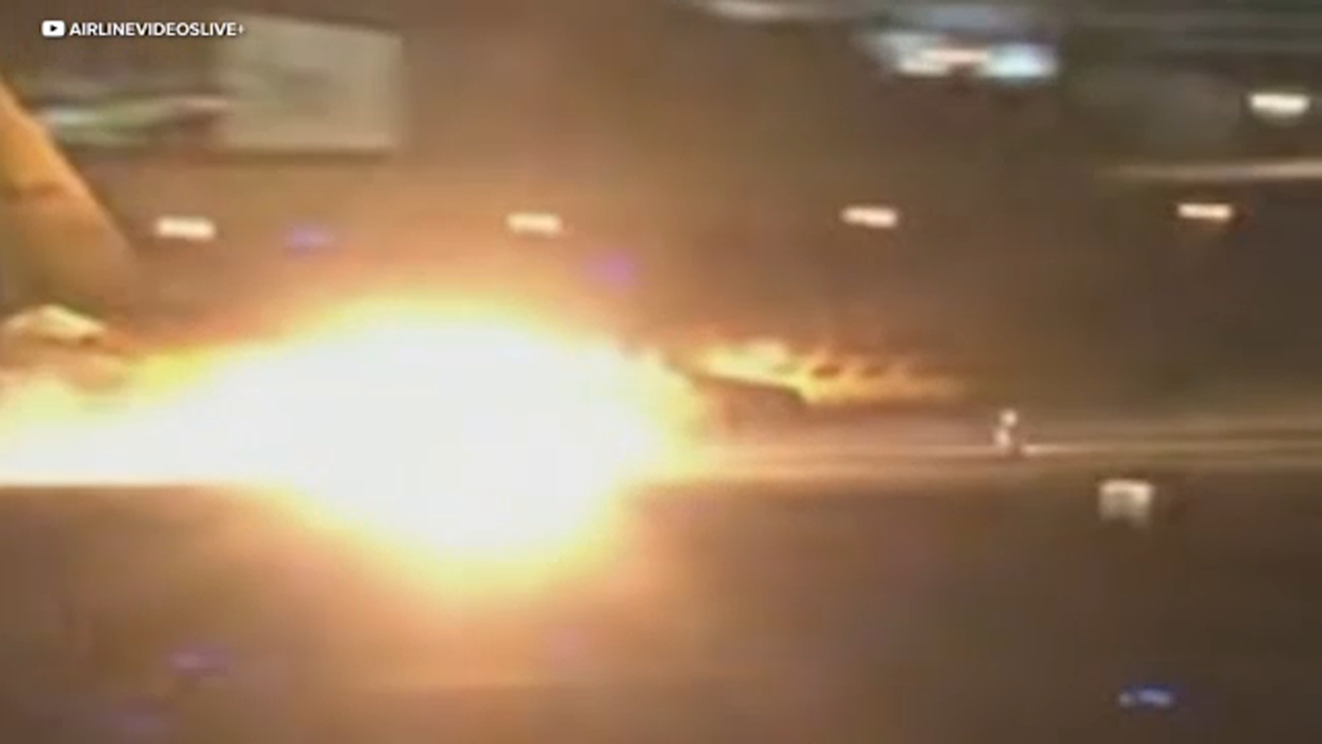 Source-feed image associated with Flames shoot from DHL cargo plane during emergency landing in Los Angeles, video shows