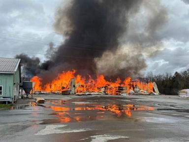 Source-feed image associated with Second firefighter dies from injuries at Maine lumber mill fire and explosion
