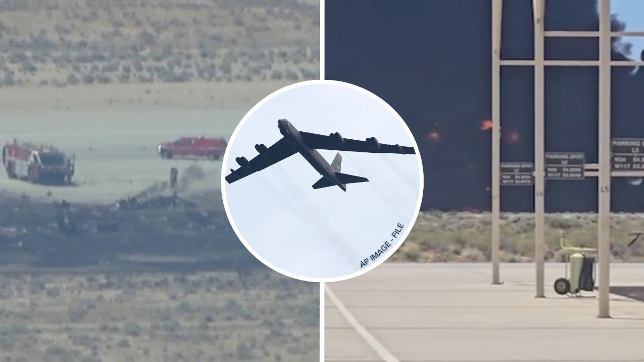 Source-feed image associated with 8 people killed in B-52 bomber crash during 'routine test mission,' Edwards Air Force Base confirms