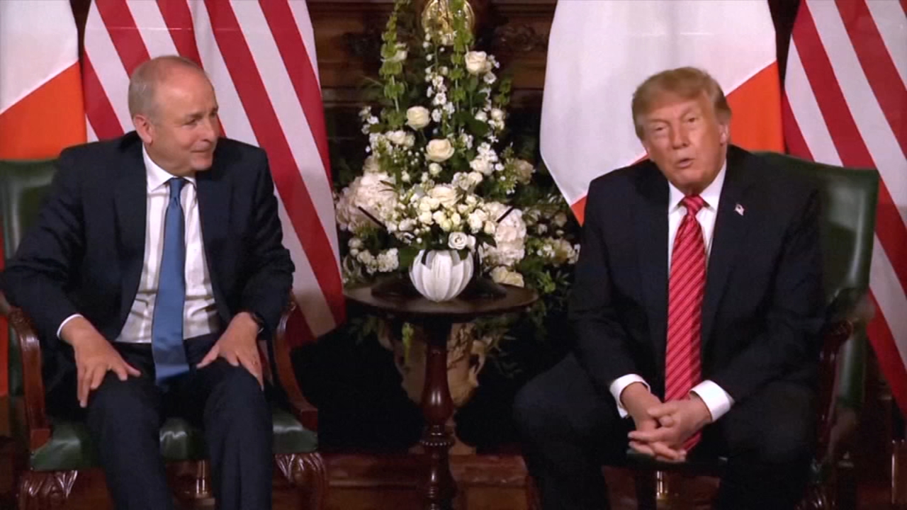 Source-feed image associated with Irish leaders, local protests react after President Donald Trump says he'd 'love' to see a unified Ireland