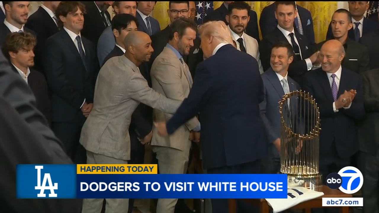 Source-feed image associated with Trump fetes Dodgers at the White House again, saying the team is 'one of the great brands'