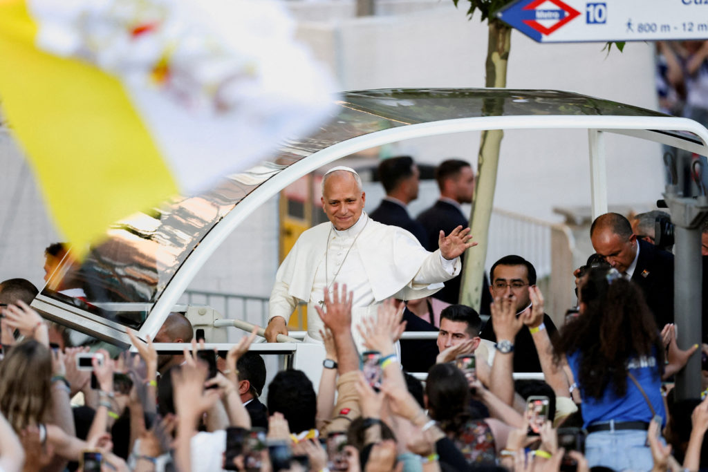 Source-feed image associated with Pope Leo XIV warns against 'fanning the flames of polarization' on first papal visit to Spain in 15 years