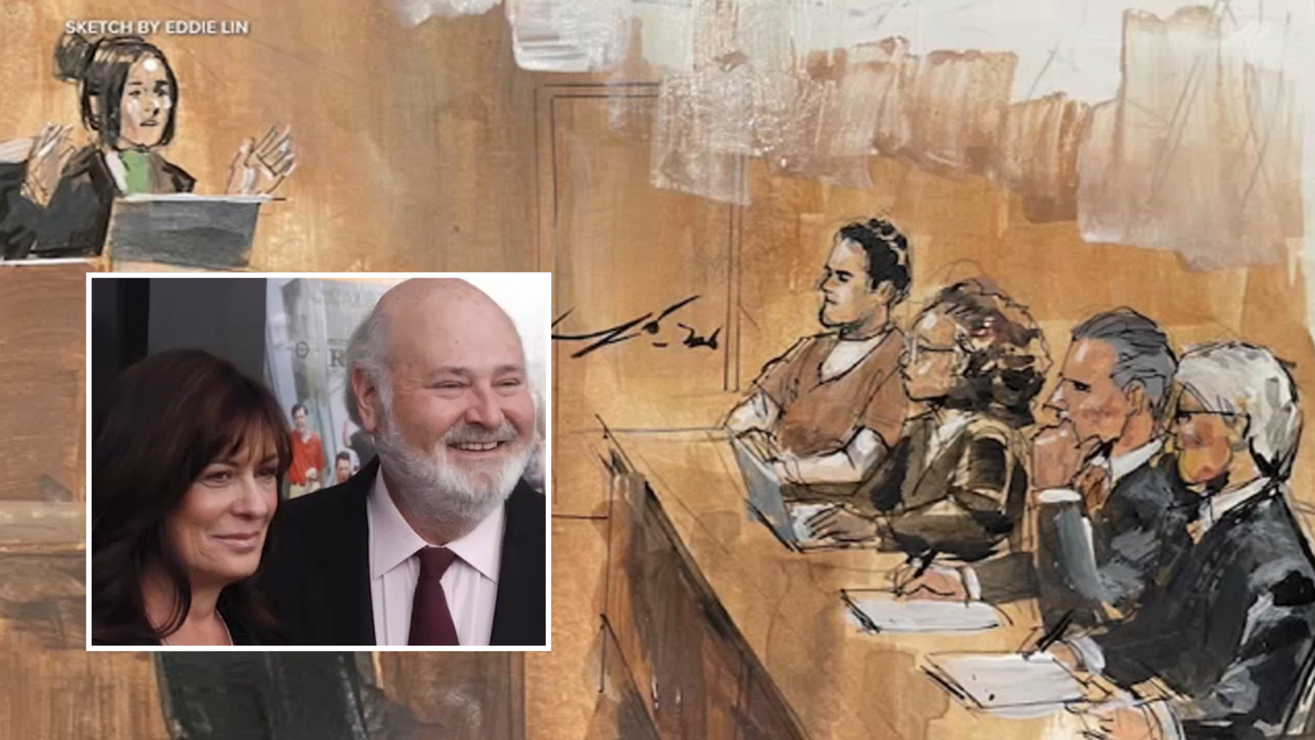 Source-feed image associated with Prosecutors won't seek death penalty against Nick Reiner in killing of parents Rob and Michele Reiner
