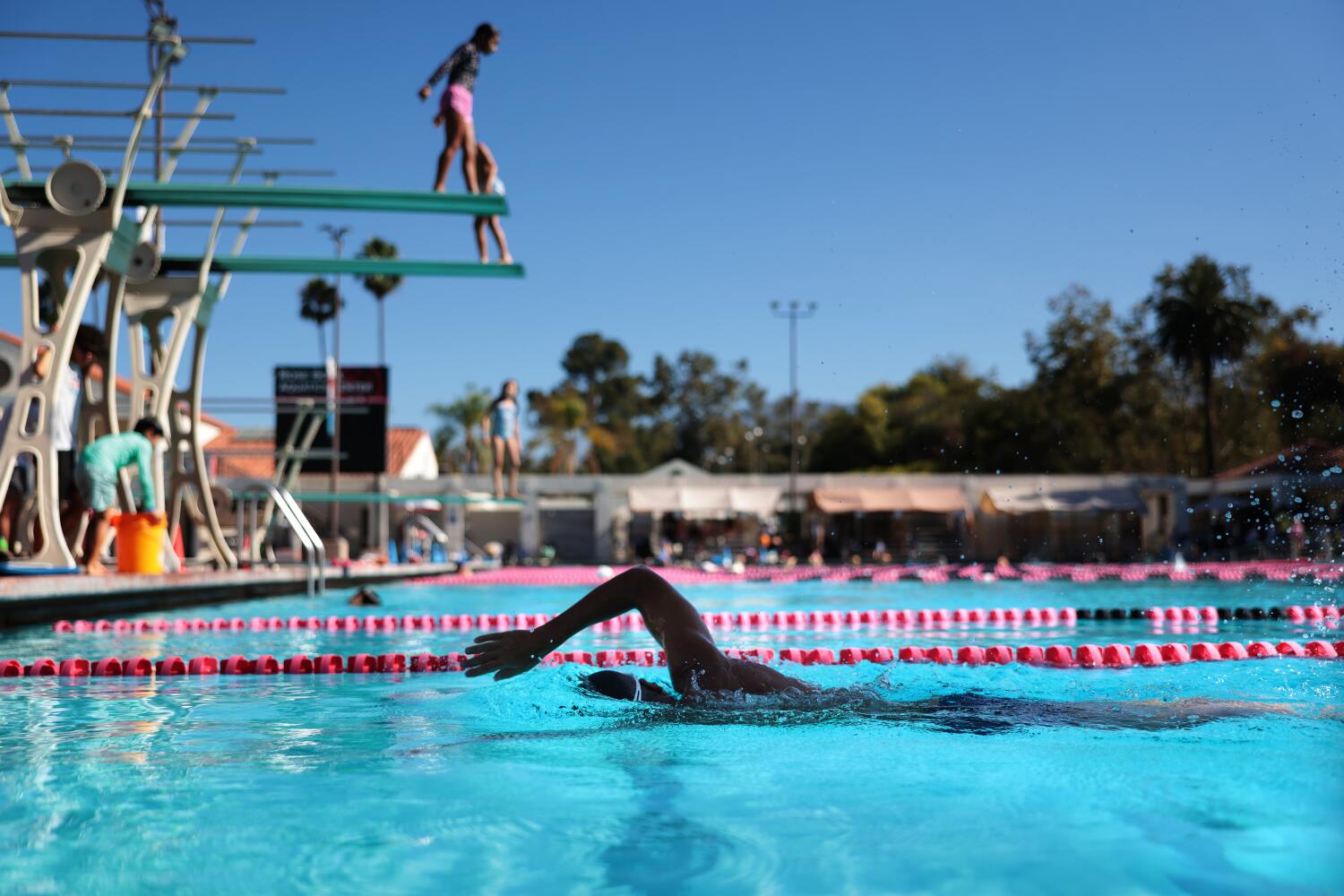 Source-feed image associated with Impending closure of Rose Bowl pools for Olympics preparation has the aqua-set in a funk