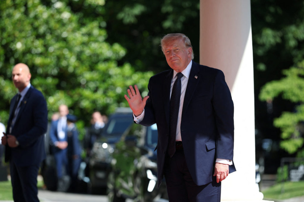Source-feed image associated with WATCH LIVE: Trump joins official leaders' greeting at G7 summit in France