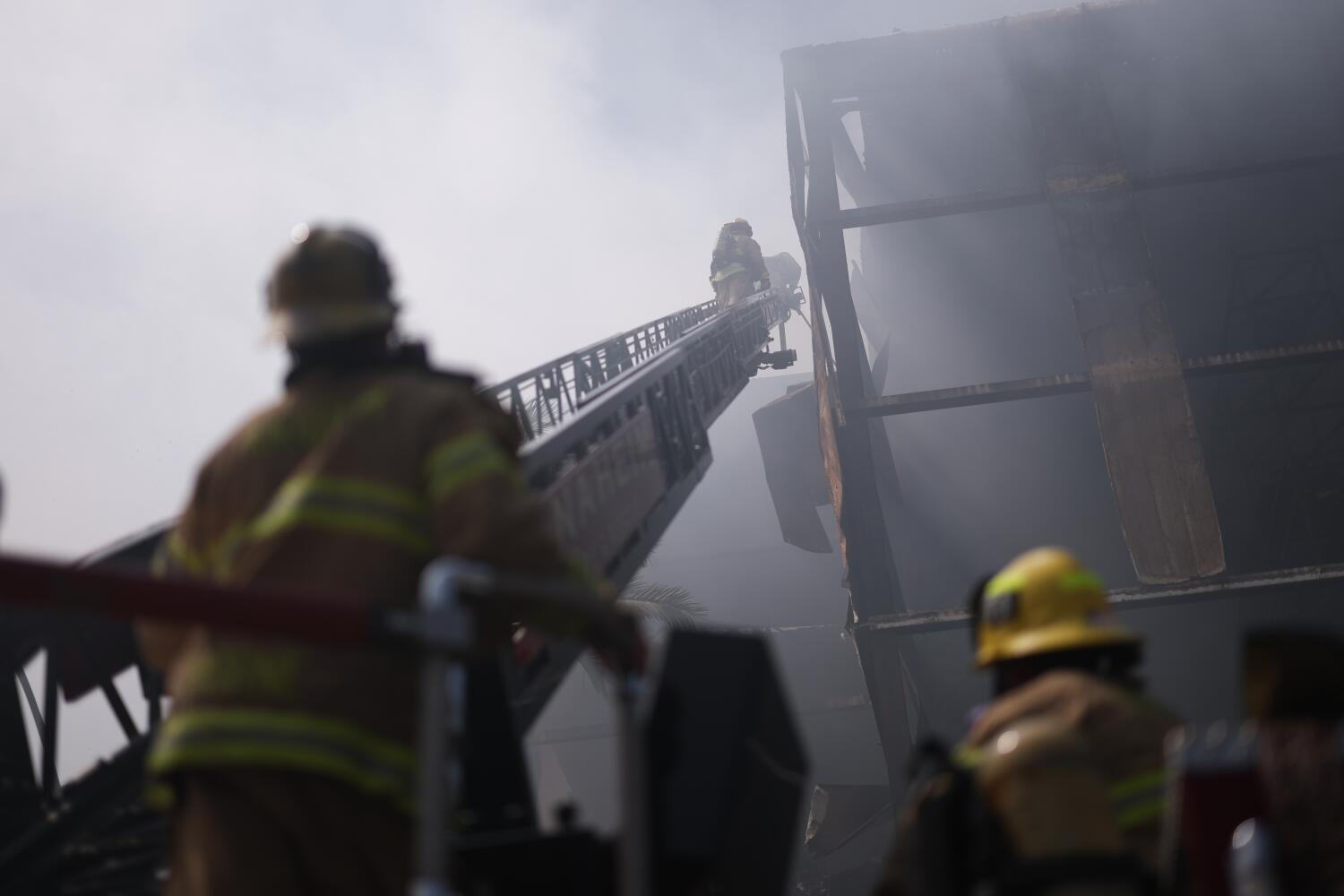 Source-feed image associated with Boyle Heights warehouse fire is nearly out, fire officials say